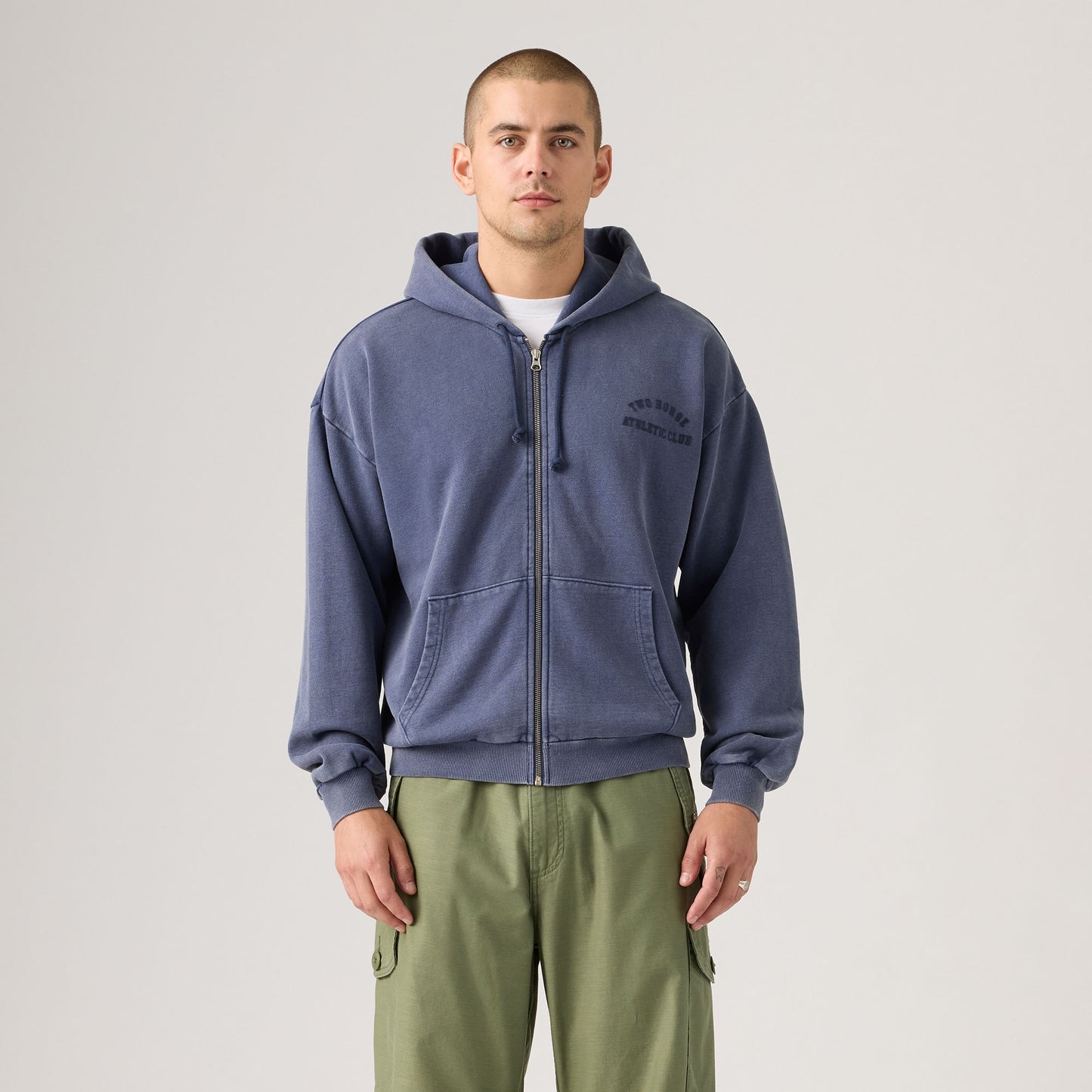 투홀스 크롭 집업 스웻셔츠