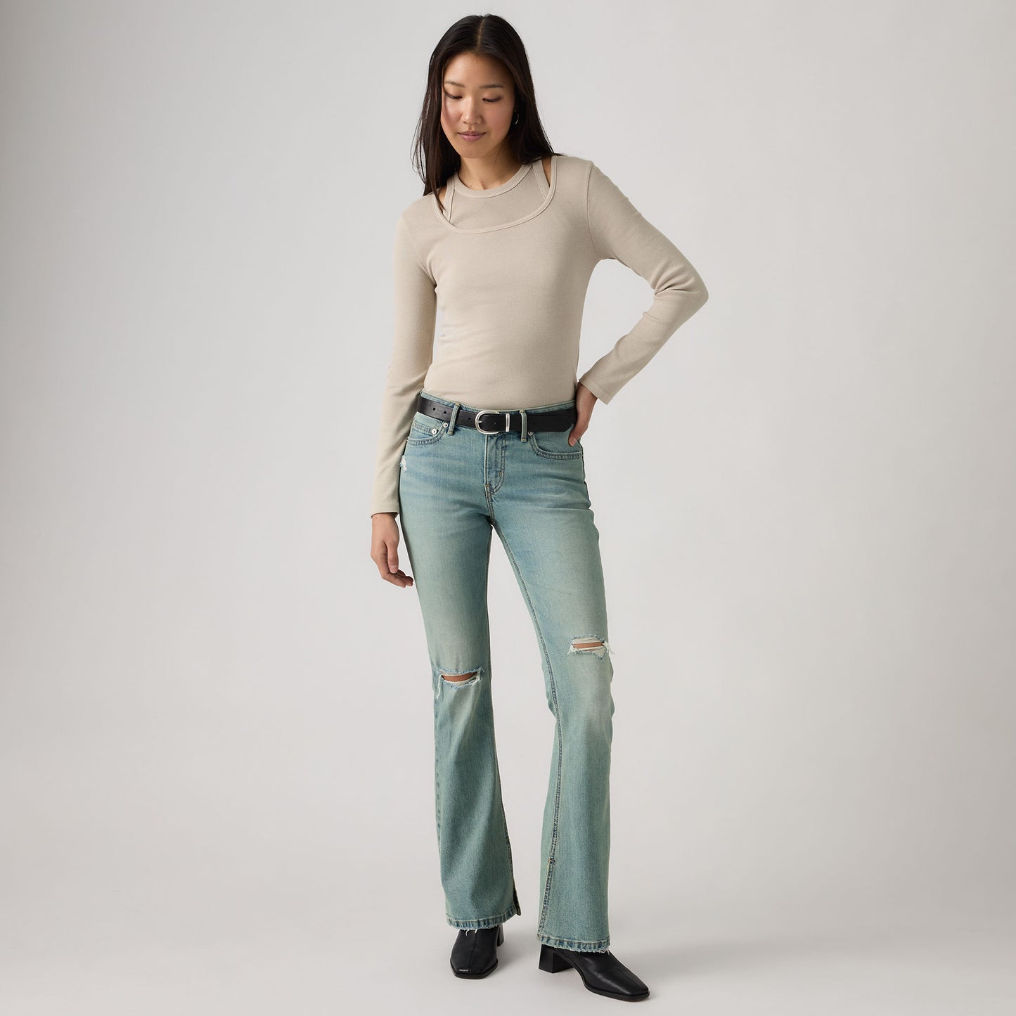 로우 슬림 부츠 진